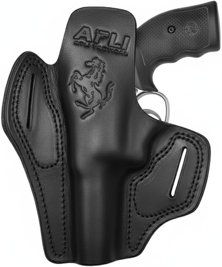 Leather OWB K/L Frame Holster - GP100 Leather Holster - for Rgr GP100, Smith & Wesson 686 66 10 19 Classic, Taurus 65 66 82, Colt Python, King Cobra Pistols - 357 Magnum 4 inch Barrel Holsters