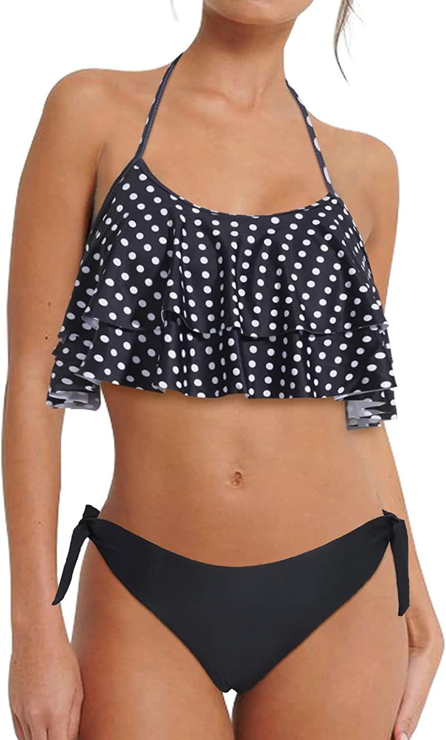 Aqua Eve Women Flounce Bikini Side Tie Two Piece Swimsuits Halter Ruffled Juniors Bathing Suits