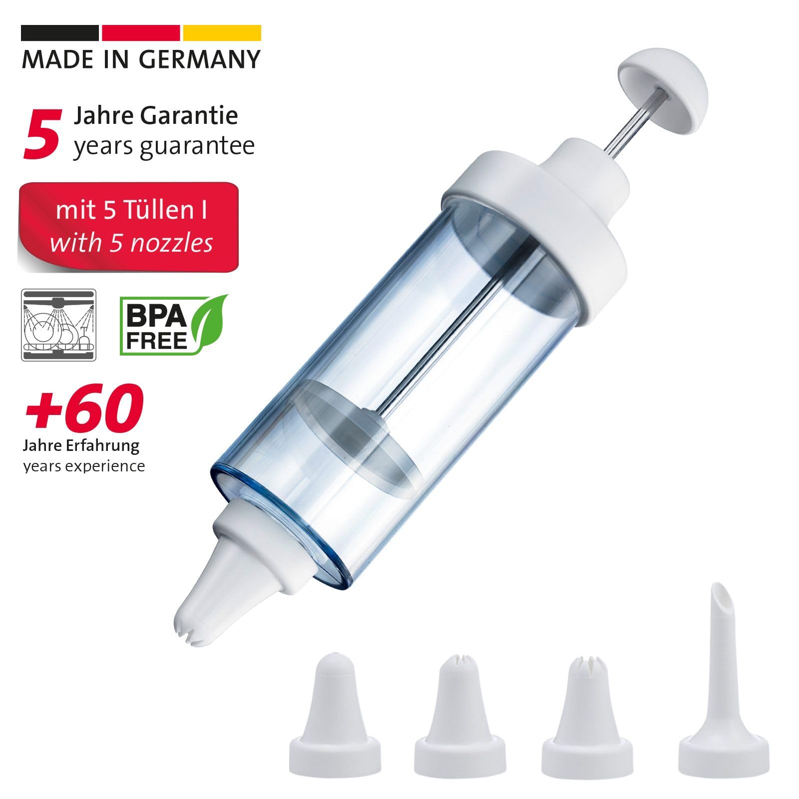 Seringue De Décoration, Pour Garniture Et Beignet, Avec 5 Douille, Capacité : 180 Ml, Plastique