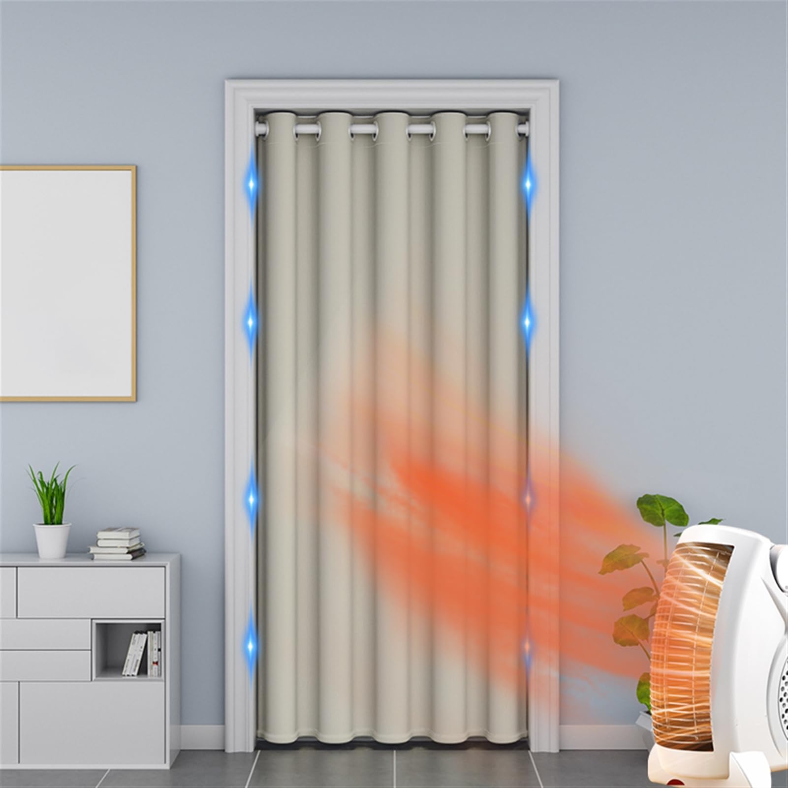 Türvorhang Blickdicht Magnetische, Thermo Vorhang Gegen Kälte mit Ösen, Raumteiler Vorhang, Akustik Vorhang Lärmschutz für Küche Türrahmen, Schrank, 1 Stück, Beige, 180x180cm