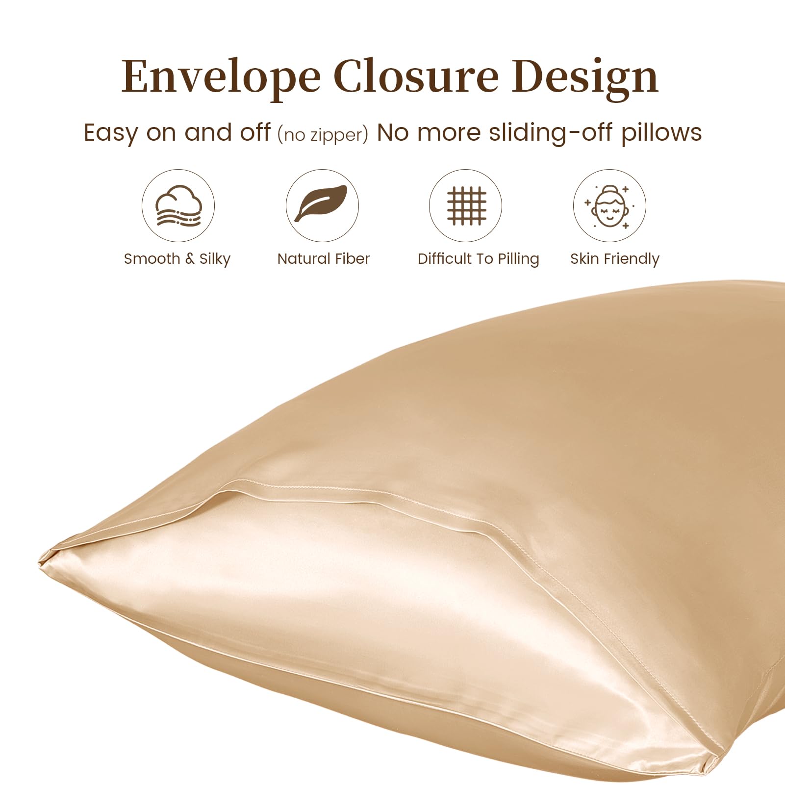 THXSILK 100% Natural Mulberry Silk Pillowcase for Hair and Face Luxury 19 Momme Mulberry Silk Pillow Cases with Envelope Closure (Twin/Standard, Champagne)