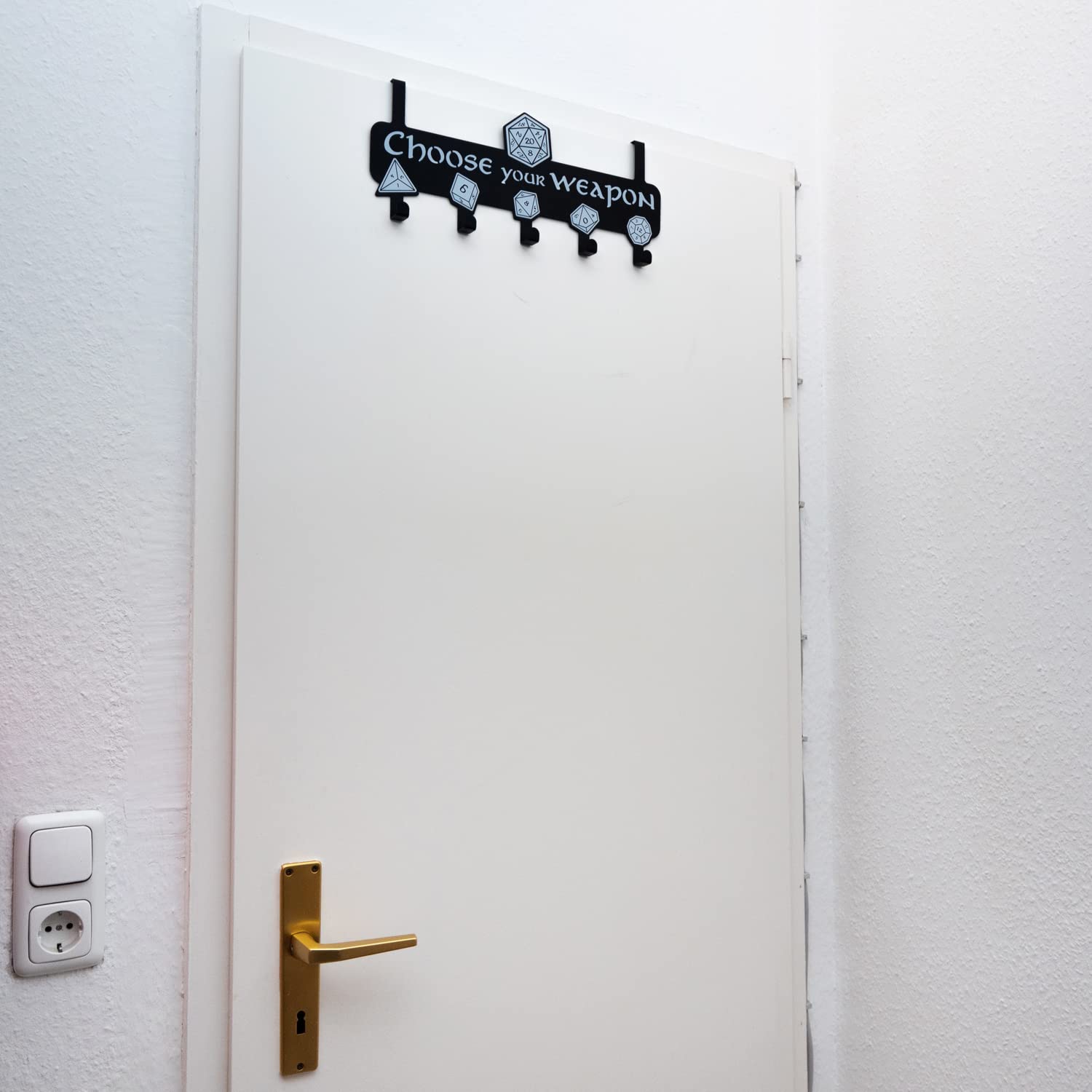 getDigital Choose Your Weapon Door Coat Rack, Stainless Steel Coat Rack with 5 Metal Hooks, RPG Fan Art Deco for Roleplayers - Image 3