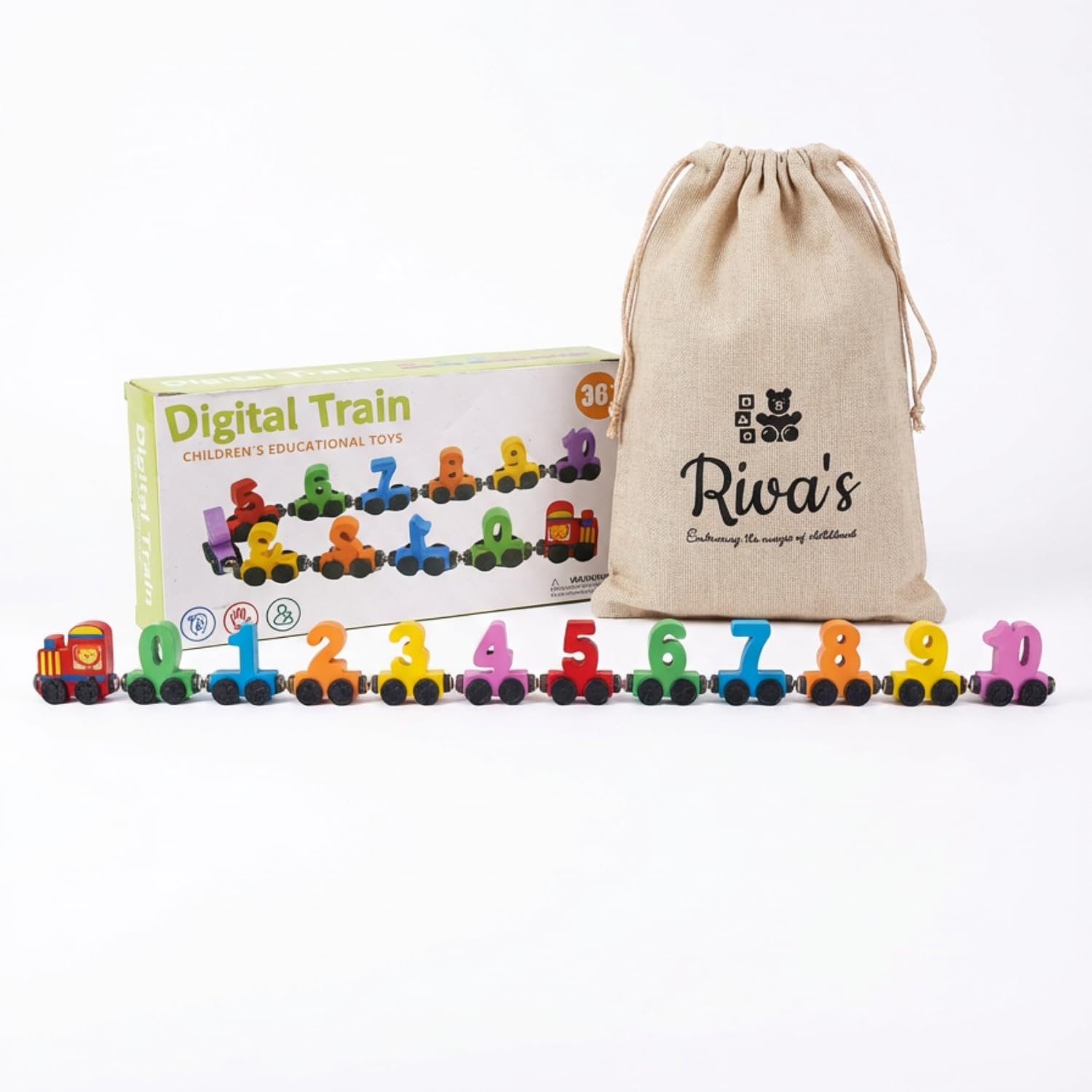 Riva's Magnetic Wooden Number Train Set, Educational Montessori Toy, 0-10 Digits with Engine, Colorful, for Ages 1-5 Years, 63cm