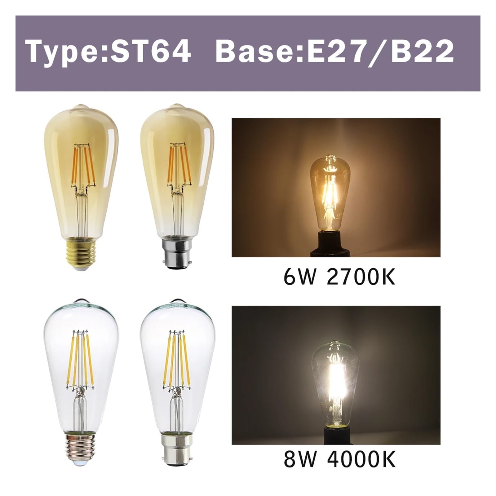 Genérico Bombilla LED de filamento (2 Unidades, E14, E27, C35, C35T, ST64, G80, A60, 220 V, 4 W, 9 W, Blanco cálido, Cristal, 360 Grados, Estilo Vela Retro, iluminación (G95, E27, 2700 K).