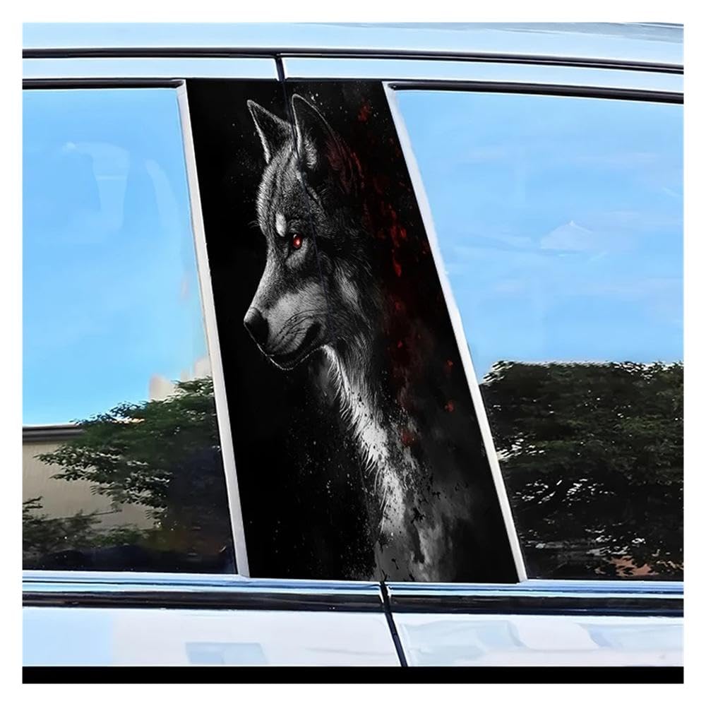 Dabhuoc One Color Car Parts 2Pcs Car Door Pillar Decoration Sticker Wolf Pattern Scratch Resistant Film