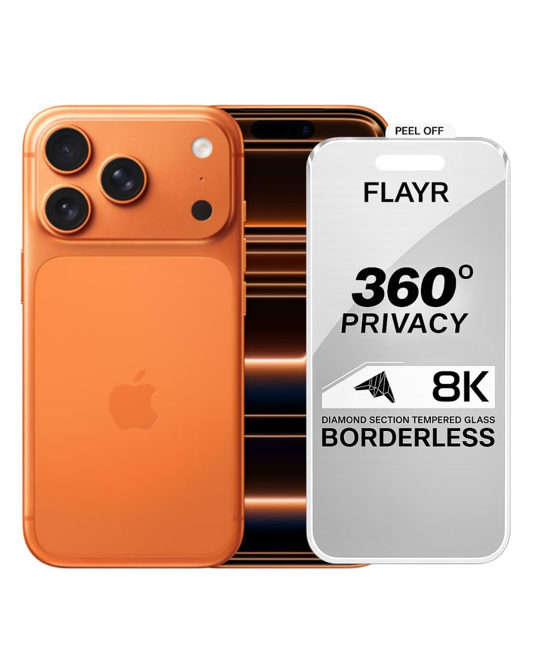flayr 360° privacy tempered glass for iphone 17 pro max borderless | 8k diamond section, 360° privacy shield, borderless design, tempered glass, easy peel off