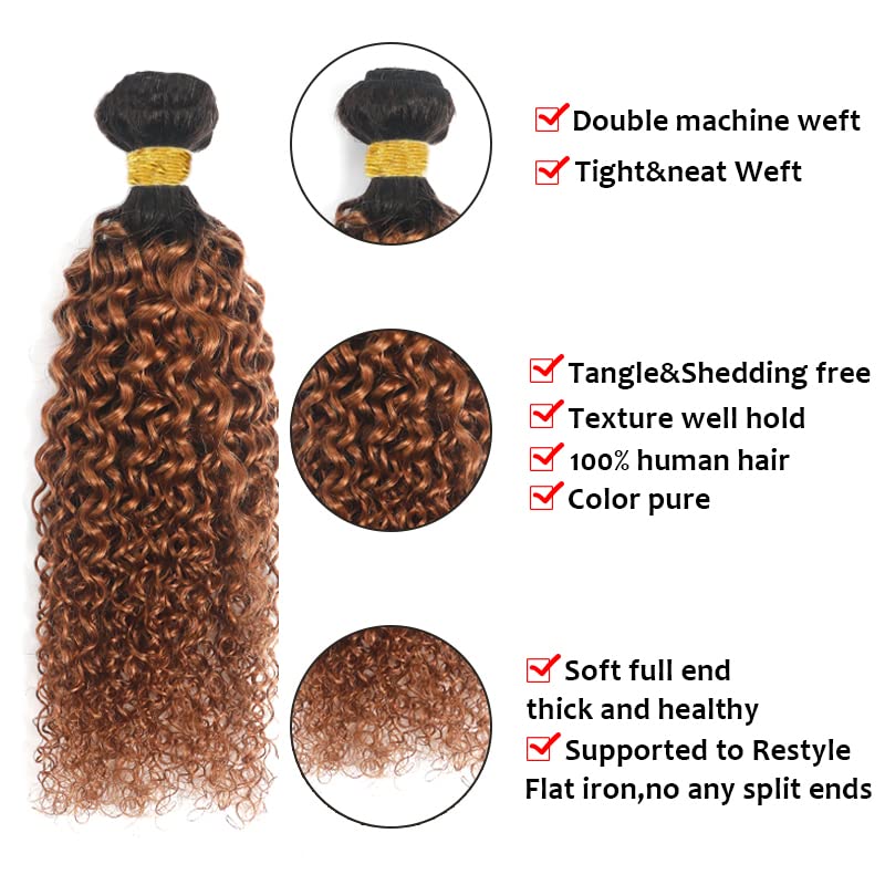 Miniatura 7 de Extensiones de cabello humano ombré 1B30 rizado paquetes de cabello humano marrón 20 22 24 pulgadas brasileño virgen Remy 10.58 oz 1B30 paquetes de