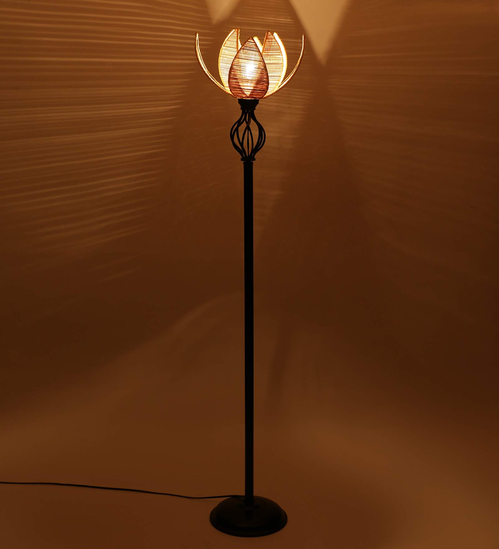 Devansh Natural Hand Made Rose Bamboo Basket Fashionable Iron Floor Lamp (Bamboo) 1