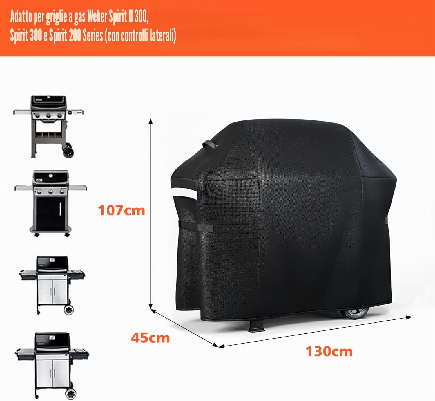 Denmay 7139 Platinum Grill Cover per Weber Spirit II serie 300 Spirit 300 Series e Spirit 200 Series (con comandi laterali montati) 130 CM Grill copertura impermeabile resistente e resistente