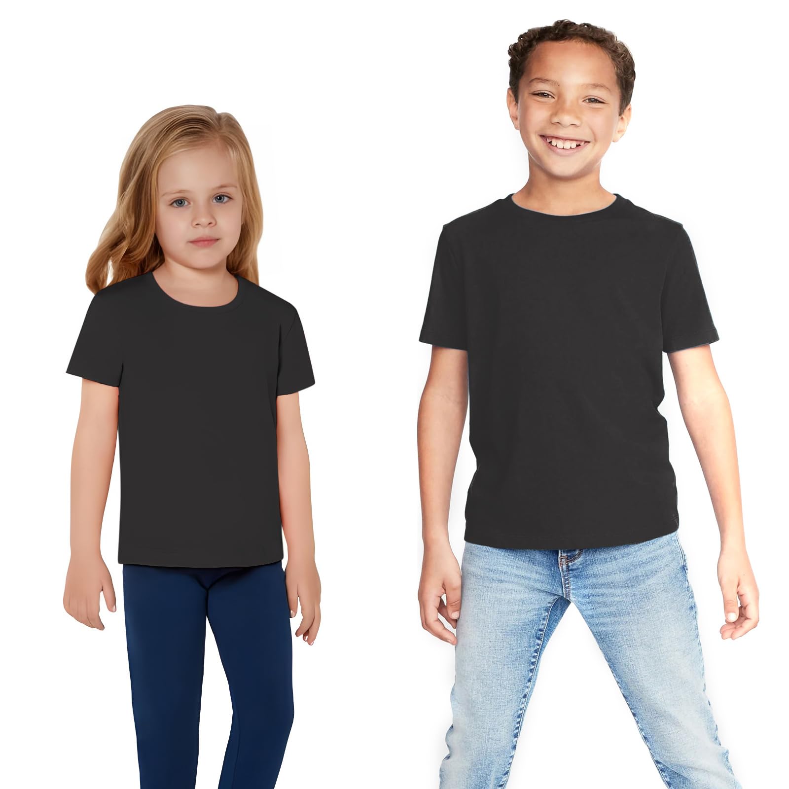 Eversoft Cotton Crew Neck T-Shirts for Boys Girls Short Sleeves (as8, Age, 4_Years, 5_Years, Regular, Black)