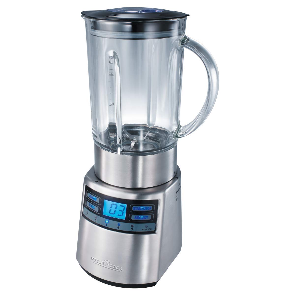 ProfiCook PC-UM 1006 Batidora de vaso, Jarra de cristal, 1.8 litros, Regulador velocidad electrónico, 1200 W, 1 Decibelios, Vidrio, Negro y gris