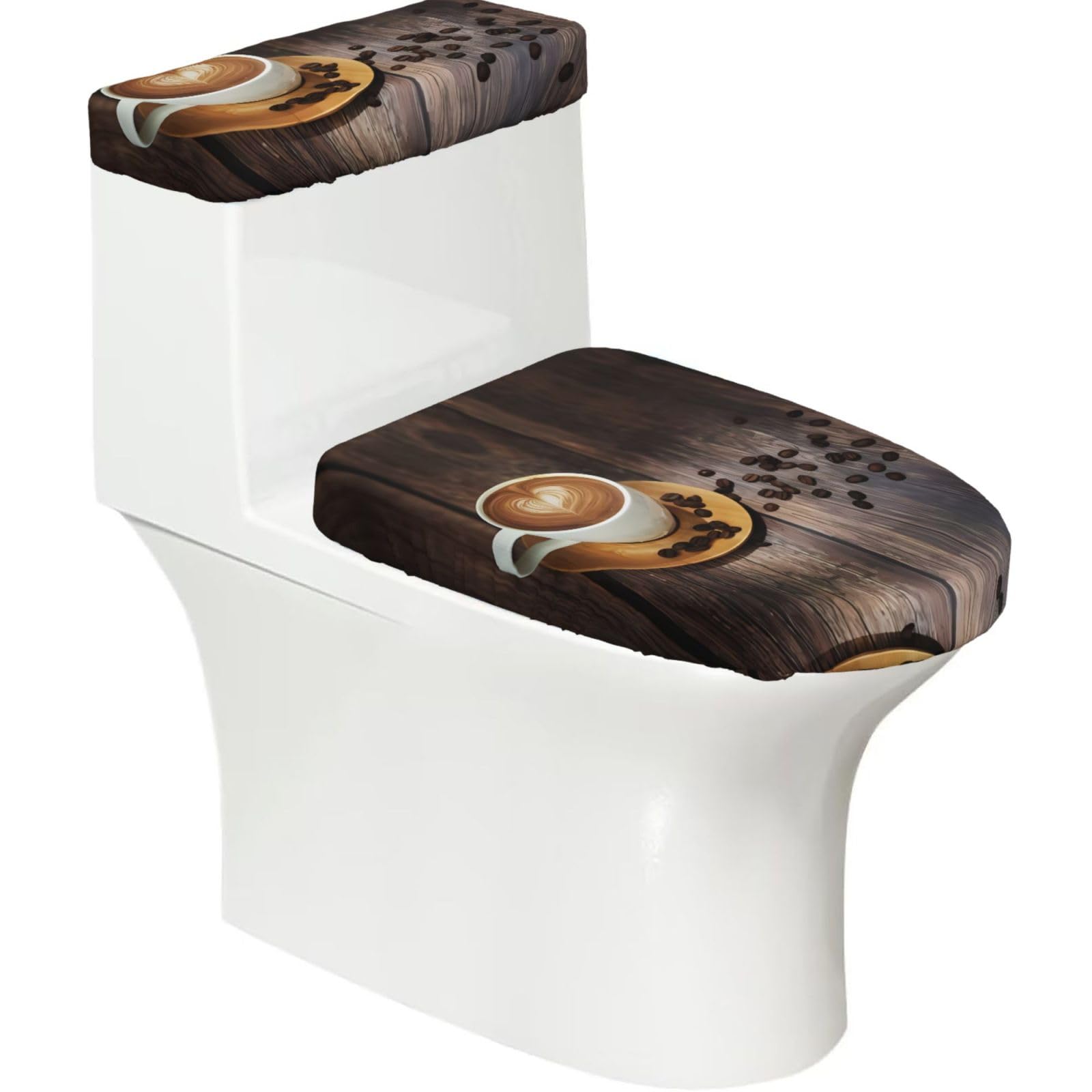 Mrowyc Black Coffee With Heart Pattern Printed Toilet Seat Set - Set Of 2 - Universal Toilet Seat Cover - Housewarming Birthday Christmas Gift