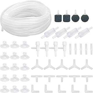 Dondeen 48Stück Air Luftpumpe Zubehör Aquarium Zubehör inkl 6M Transparente Silikonschlauch Sauerstoff Stein Rückschlagventilen Regelbare Ventile Saugnäpfen und I/T/L/Y Form Anschlüssen (Weiß 6m-1) product image