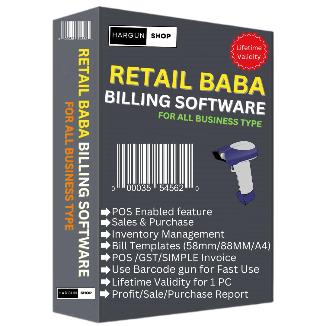 Retail Baba Billing Software Lifetime Validity | 80mm 3 Inch | 58mm 2 Inch Thermal Receipt | A4 Simple/GST Invoice – Software for PC | Suitalbe For…