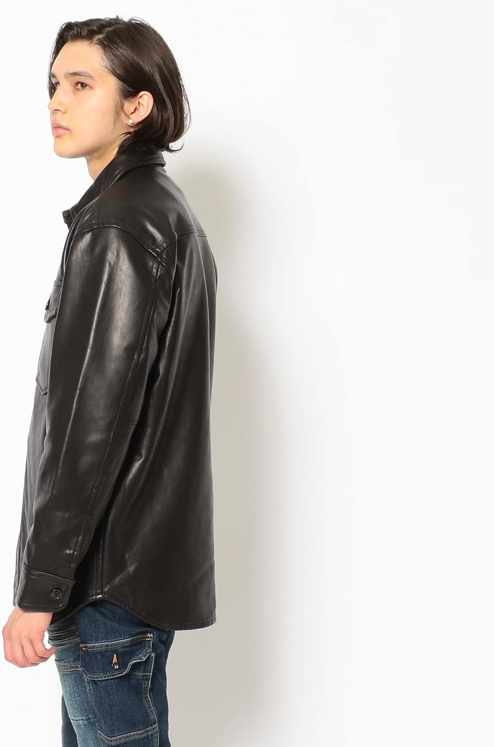 【美品】AVIREX シャツレザージャケット ブラック サイズL AVIREX USA VARSITY レザージャケット ブルゾン ブラック