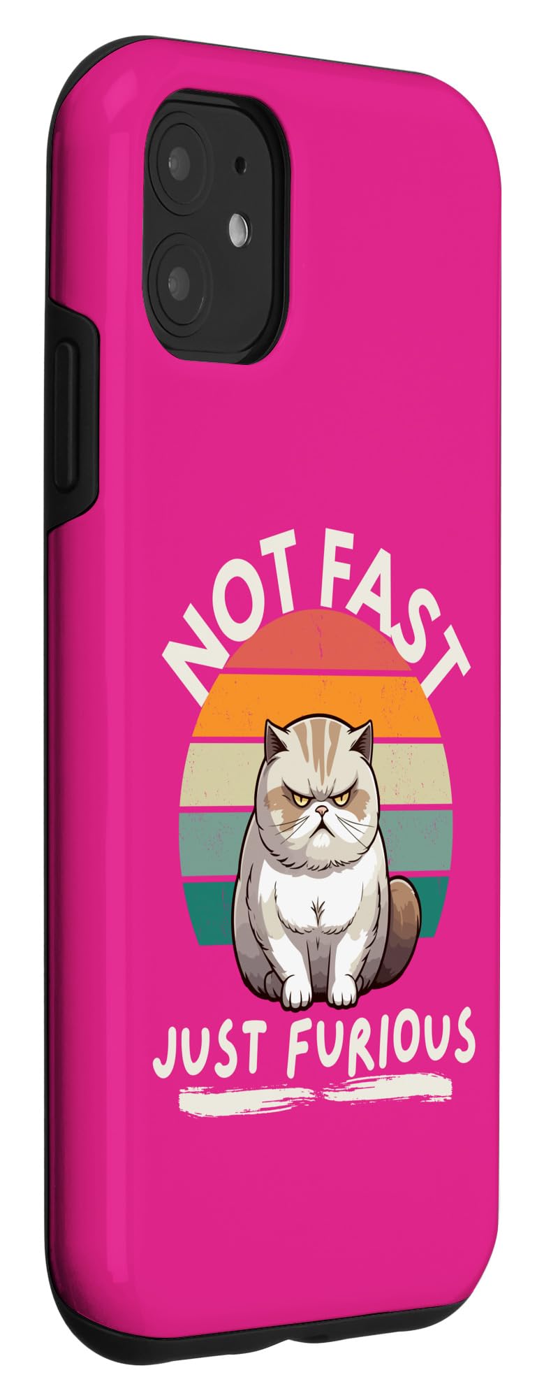 iPhone 11 Not fast just furious with angry cat in retro sunset . Case - Image 3