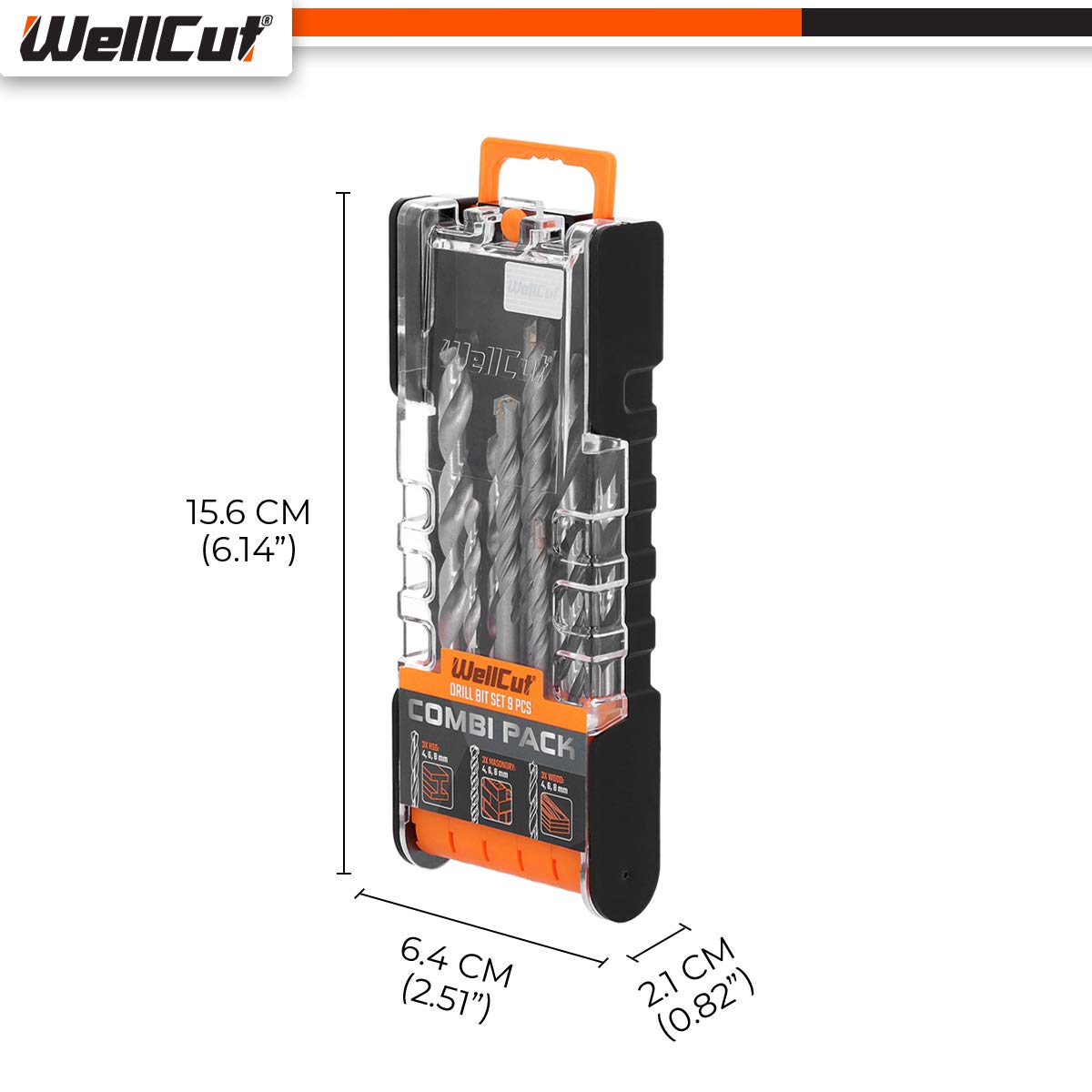 Wellcut - Set di 9 punte da trapano combinate, in valigetta