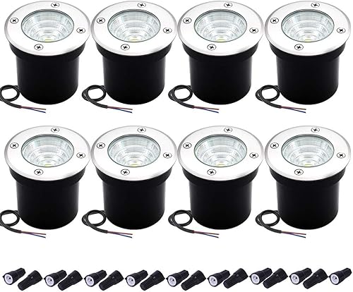 Luces de pozo de iluminación de paisaje, bajo voltaje al aire libre en tierra, 5 W 12 V-24 V, impermeable, luz blanca cálida de 3000 K para jardín,