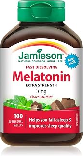 Jamieson Melatonin 5 mg Extra Strength - Chocolate Mint Flavour Fast Dissolving Tablets, 100 Count (Pack of 1)