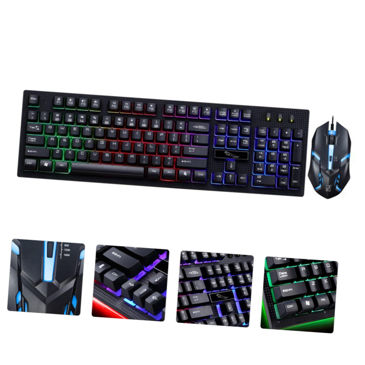 Kit Clavier et Souris de Jeu Filaire 104 Touches, Lumineux Noir