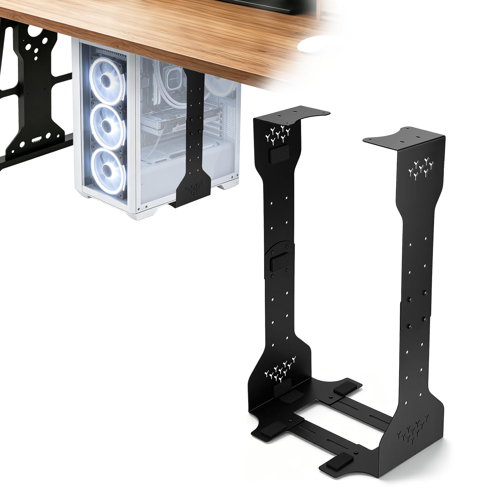 Support PC sous Bureau réglable en Hauteur 290-590 mm, Largeur 200-340 mm, Capacité 35 kg, Acier Robuste