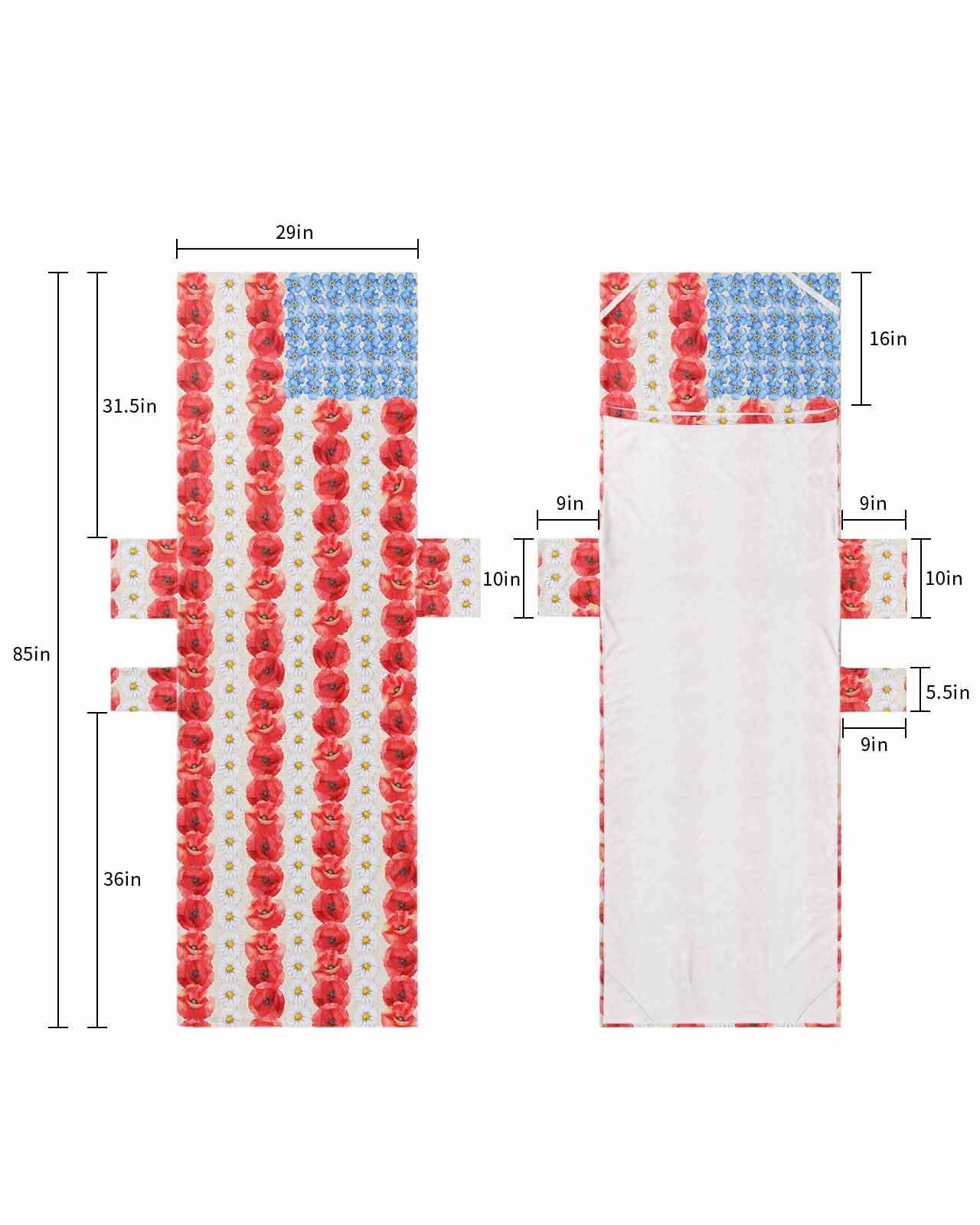 Floral Beach Lounge Chair Towel Cover, Soft Chaise Lounge Towel with Side Pockets Patio Pool Chairs Cover for Beach/Pool Sunbathing 29x85 Red Blue White Daisy Spring Summer Vintage Flower