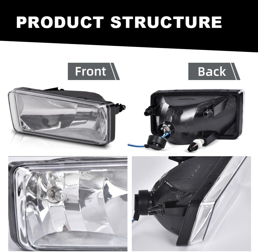 Front Clear Lens Fog Lights, Compatible with 2007-2015 Chevy Silverado/2007-2017 Chevy Suburban/2007-2015 GMC Sierra/2010-2018 GMC Yukon Left & Right Fog Lamps
