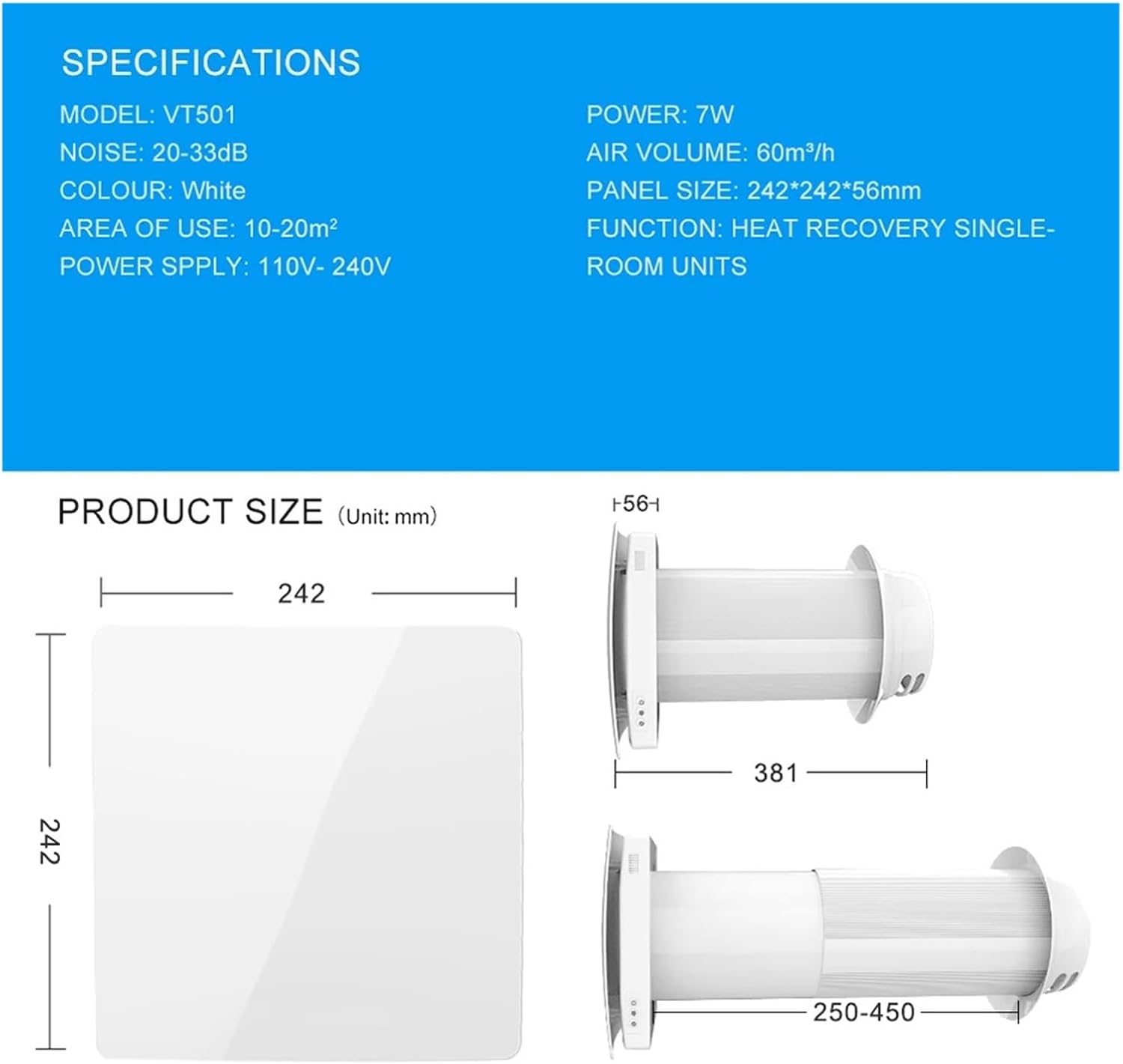 ZTTQSYJZ VT501 specifications and product size diagram