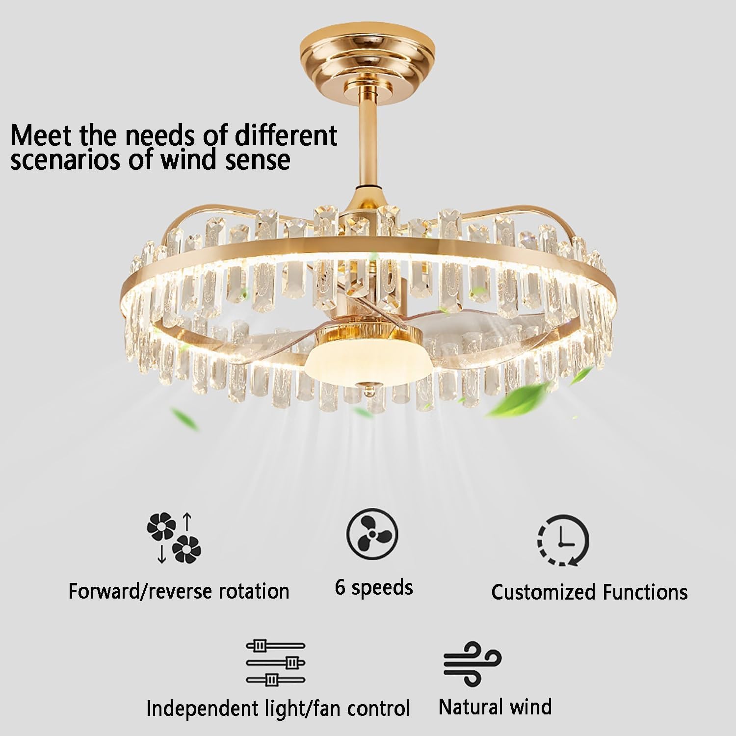Ceiling Fan with Light and Remote, Smart Ceiling Fan with Light, Crystal Ceiling Fan with Light, Low Profile Ceiling Fan with Remote Control, Living Room and Kitchen (Color : 2, Size : Ceiling Model