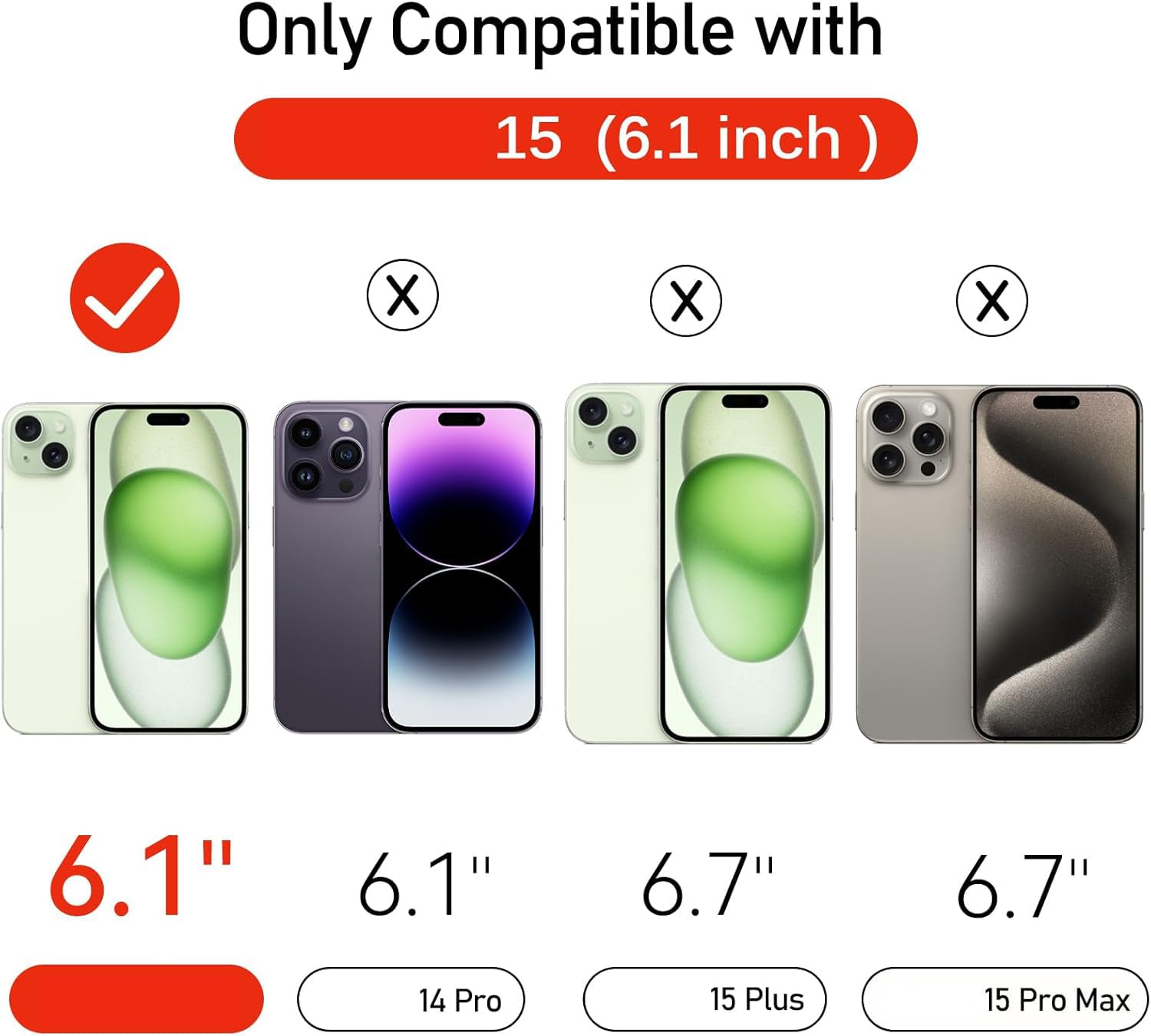 iVoler 3 in 1 Cover Compatibile con iPhone 15 6.1 pollici con 2 Pezzi Pellicola Vetro Temperato, Non Ingiallente,Antiurto di Grado Militare, Protezione Fotocamera,Trasparente Custodia - Menta verde