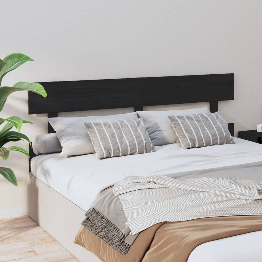 Tête de lit noire, 164 x 3 x 81 cm, en pin massif, tête de lit pour chambre à coucher, meubles de chambre à coucher, hôtels