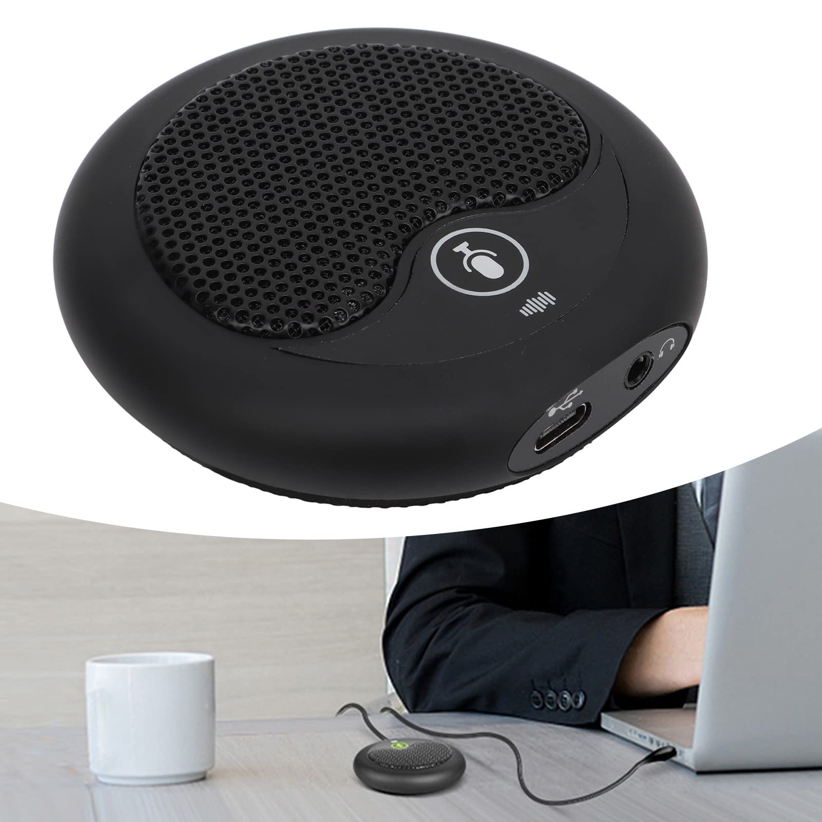 Microphone de Conférence USB Omnidirectionnel, Micro pour Réunion avec Portée de 5 m, Réduction de Bruit et Bouton Muet, Connexion Type C Plug and Play pour Visioconférences, Cours