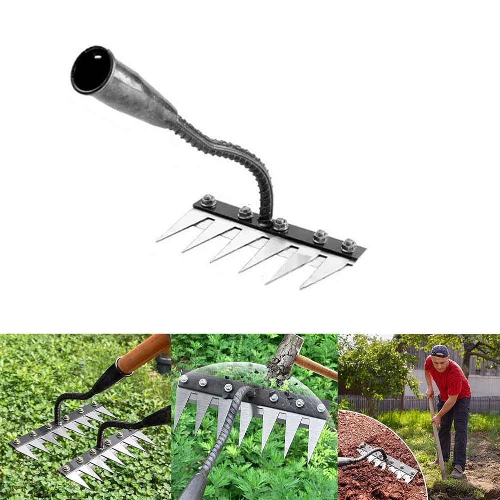 Rastrillo de acero al carbono para desmalezar, rastrillo de jardín de metal resistente, rastrillo de hierro para jardinería y desmalezado, rastrillo desmalezador, rastrillos para jardinería, rastril