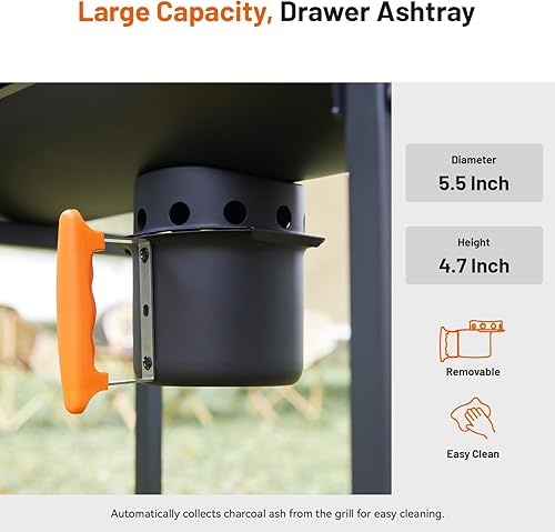 Miniatura 8 de KEYO GRILL Parrilla de carbón de barril de 29 pulgadas, parrilla de barbacoa resistente con tenedor manual para carne, colector de cenizas