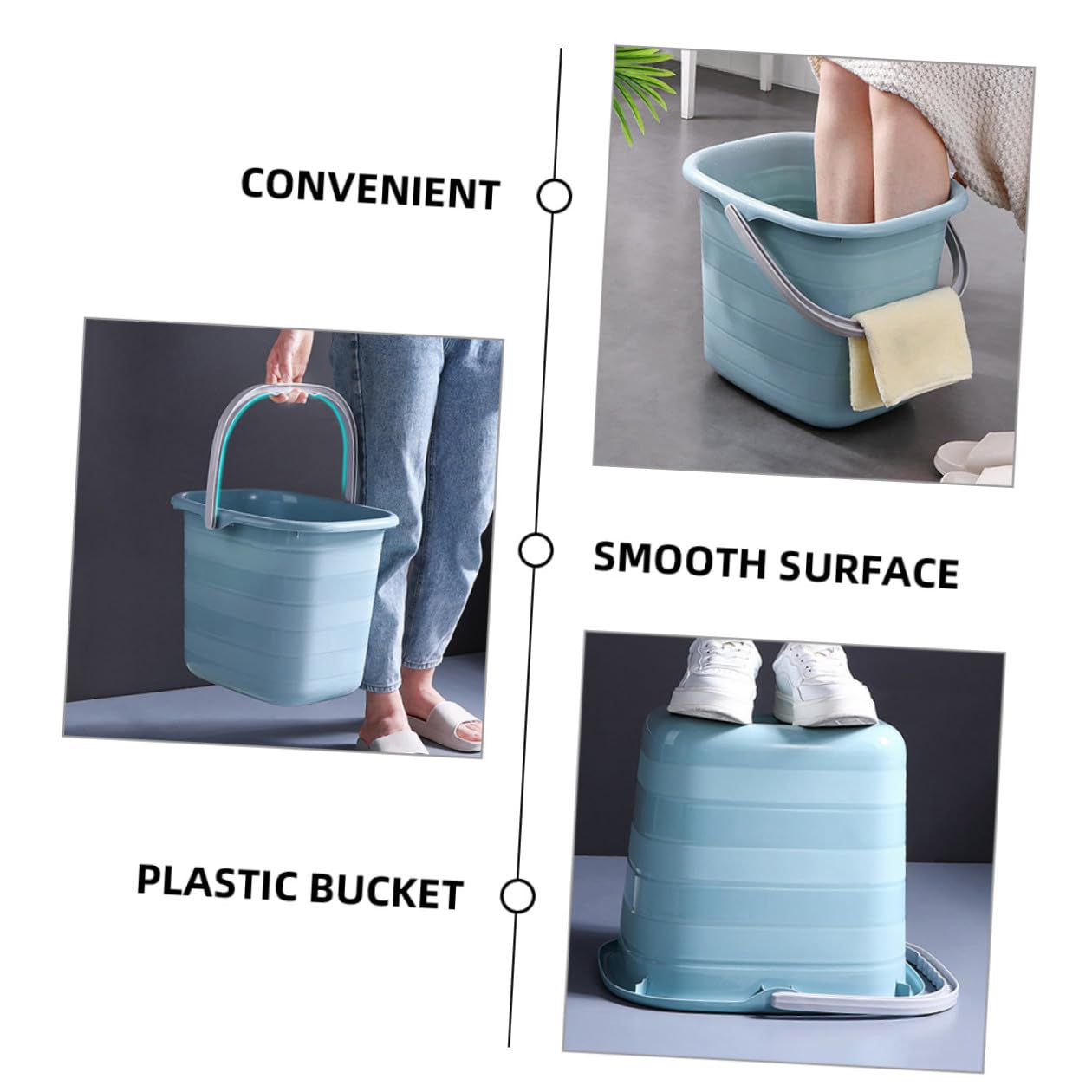 Secchio di Plastica Rettangolare Manico Portatile Antiscivolo per Pulizie Domestiche e Giardinaggio Capacità Grande per Famiglie e Ranch