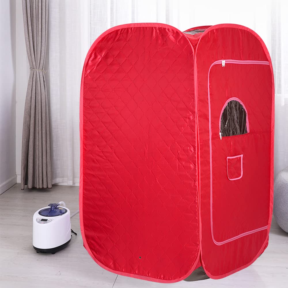 Sauna à Vapeur et Cabine 2L 1000W Tente de Sauna Portable Pliable Isolante à Quatre Couches et Générateur de Vapeur de Sauna pour Bain de Sauna, Détoxification, Thérapie Corporelle(rouge)