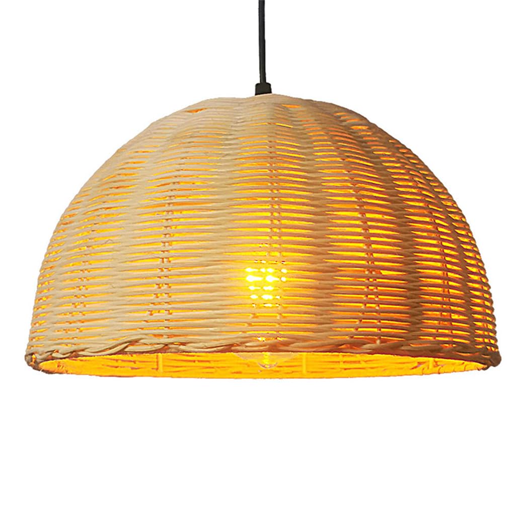 CWVYKNP Semicircular Rattan Pendant Light for Dining Table Living Room Dome Wicker Chandelier Southeast Asia Style Rustic Lamp Fixture for Kitchen Bedroom,Hallway, Foyer