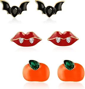 WOWORAMA Halloween Earrings Cute Pumpkin Earrings for Women Fun Crystal Pumpkin Stud Earrings Funny Smiling Face Pumpkin Drop Earrings Halloween Earrings Jewelry