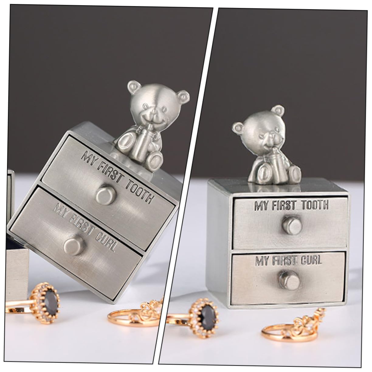 TOYANDONA Caja de Recuerdos para Ñiño de Metal Resistente, 2 Piezas para Guardar Dientes y Rizos, Soporte Adecuado como Obsequio y Recuerdo Especial