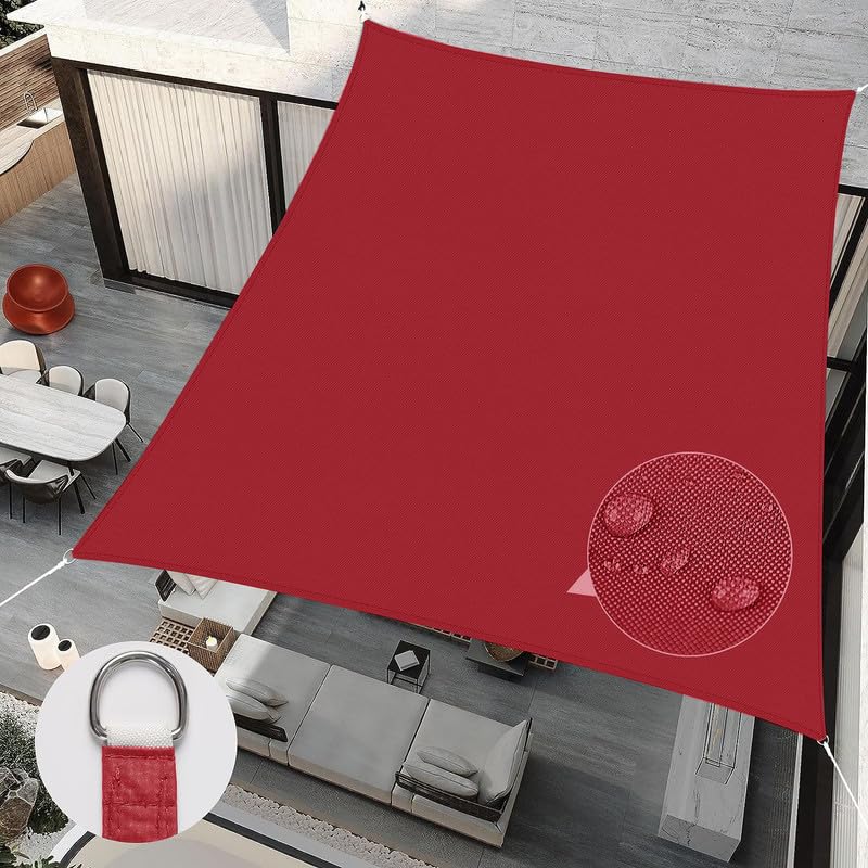 Outdoor Water Repellent Sun Shade Sail Canopy Rectangle Complete UV & Rain Protection for Car Parking,Patio and Garden,Backyard Lawn with SS Triangle & Rope (Wine 9.5 X 20 Feet)-image-15