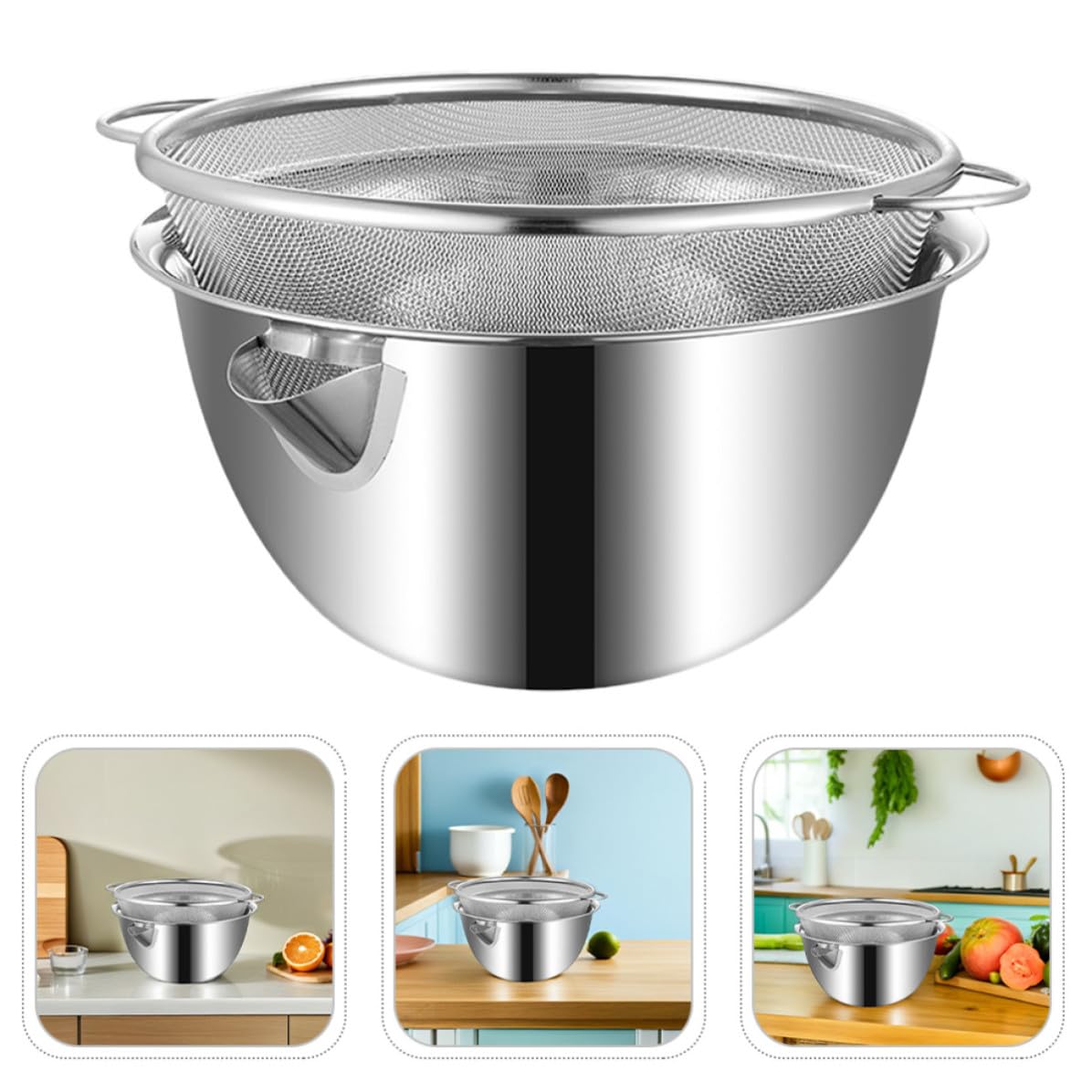 Colador de Arroz de Acero Inoxidable con Diseño Multipropósito y Función Integrada de Drenaje, Cuenco Grande para Lavar Verduras y Preparar Alimentos en Cocina