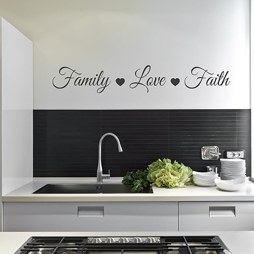 Miniatura 8 de Vinilo adhesivo para pared, diseño de familia con cita de amor y fe, con palabras extraíbles, decoración del hogar, negro, 21.7in x 3.1in