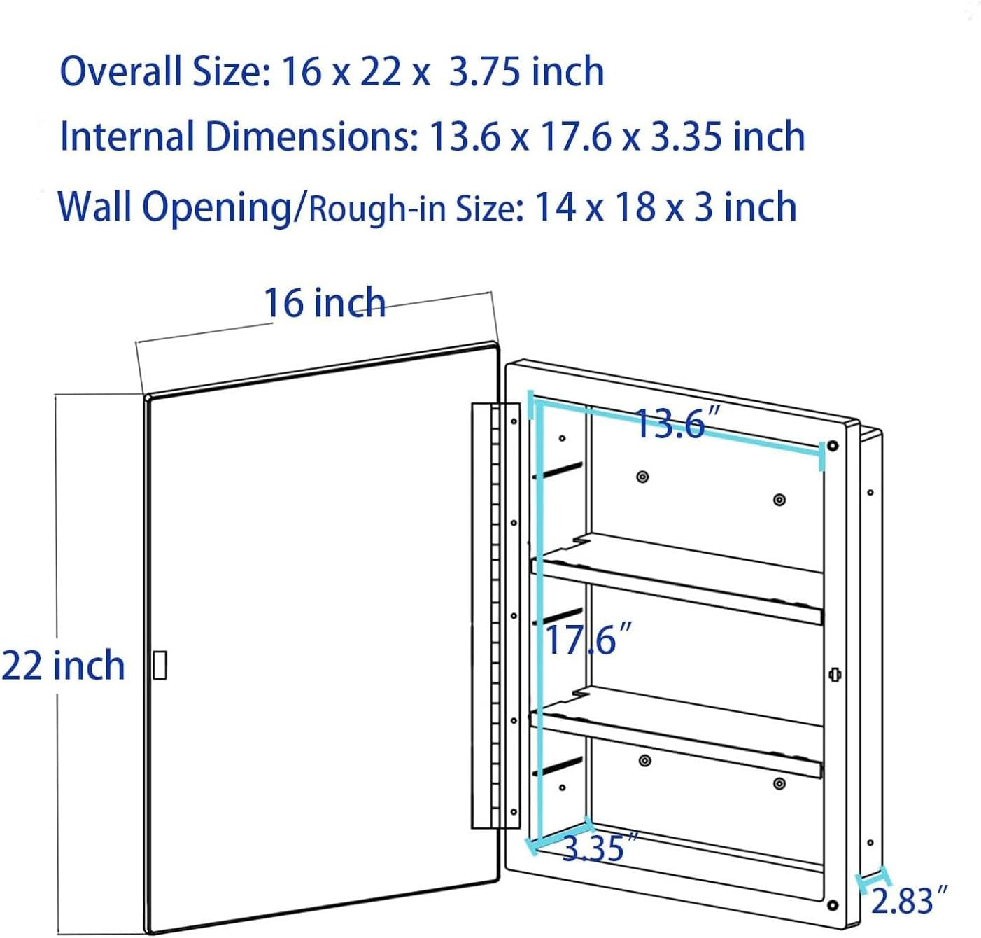 Bathroom Medicine Cabinet with Beveled Mirror, Medicine Cabinet with Storage Function, Hanging Storage Cabinet, Adjustable Shelves, White (16 x 22 inch)
