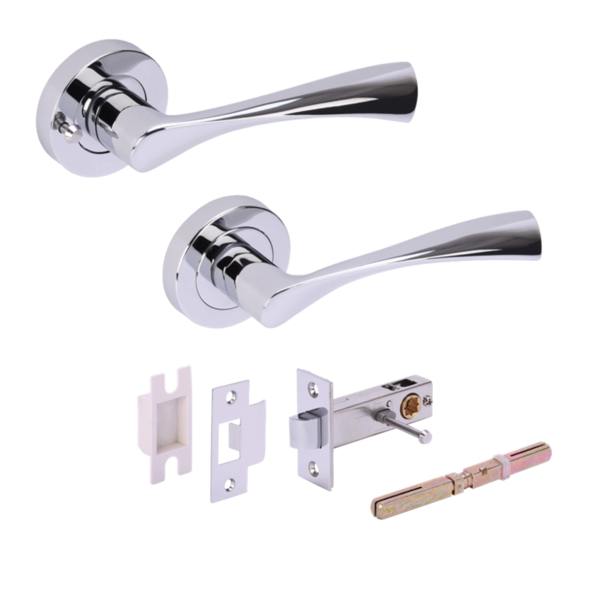 Hunta HANDLEZONE® Zena Privacy Lever On Round Rose Door Handles, with Privacy Latch, for Bathroom, Toilet, WC Doors, 1 Set - Polished Chrome — image 1