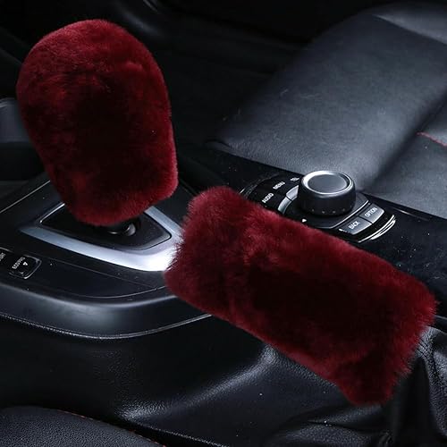 Miniatura 6 de OGLAND Fundas esponjosas de piel de oveja natural para pomo de palanca de cambios de automóvil, selector de automóvil, collar decorativo, cubierta