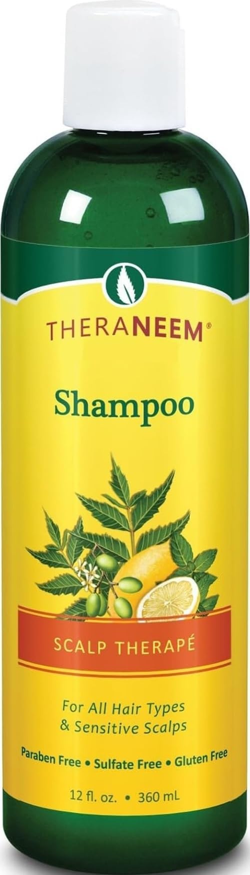 TheraNeem Scalp Therapy Shampoo - Natural Clarifying Neem Shampoo with Lemon Oil and Peppermint, Ayurvedic Herbal Blend for Oily Hair, Nourishing, Sulfate Free - 12 fl oz