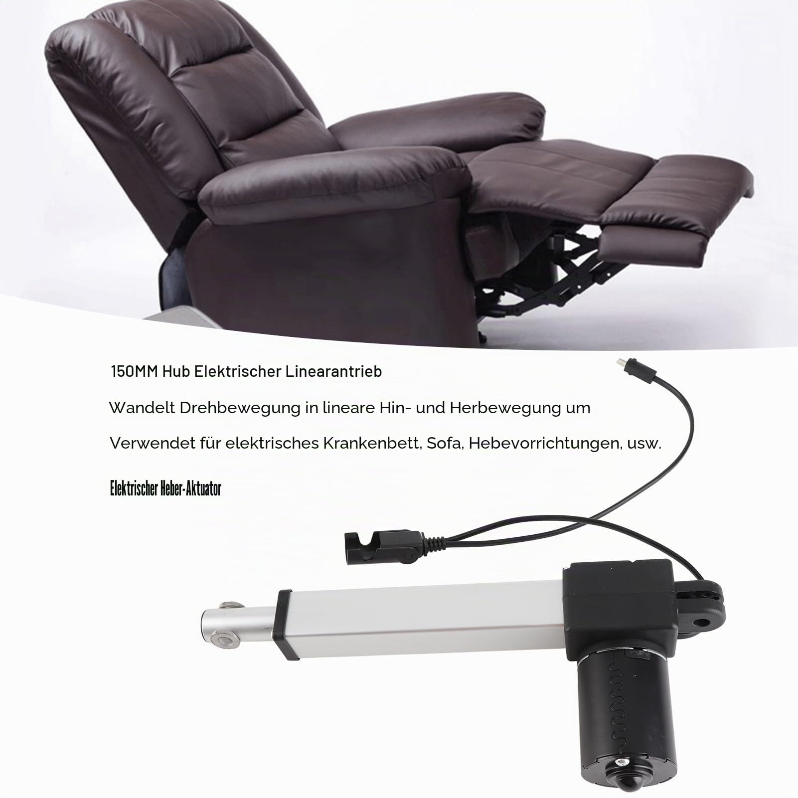 Linearer elektrischer Aktuator, 150 mm Hub DC 29 V 4500 N 7 mm / s Leerlaufgeschwindigkeit Hub Linearaktuator Hochleistungs-Hub-Elektroaktuator für Recliner Lift Bed Electric Sofa Home Automation