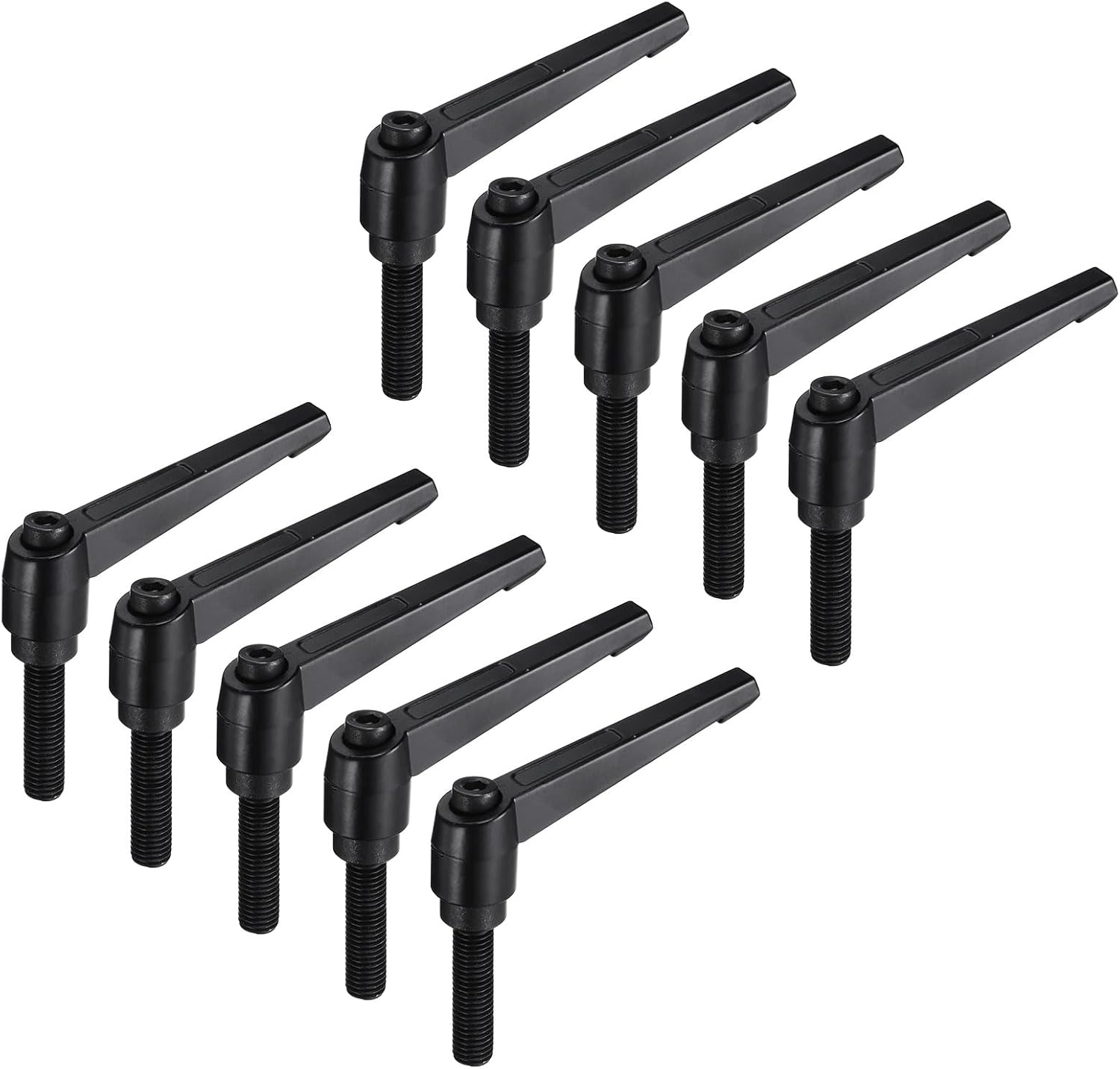 uxcell 10pcs Lever Adjustable Handles M12 x 50mm Metric Male Thread, Level Clamping Handle Hand Stud Knobs Rotating Screw Handles Bolts with Locking Lever, Black