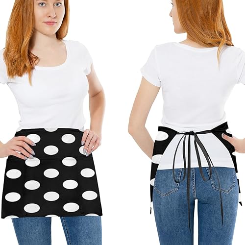 Miniatura 2 de White Dot 3 Pack Server Aprons with 3 Pocket Waterproof Womens Half Waist Aprons for Cooking Dishwashing Kitchen Gardening Salon