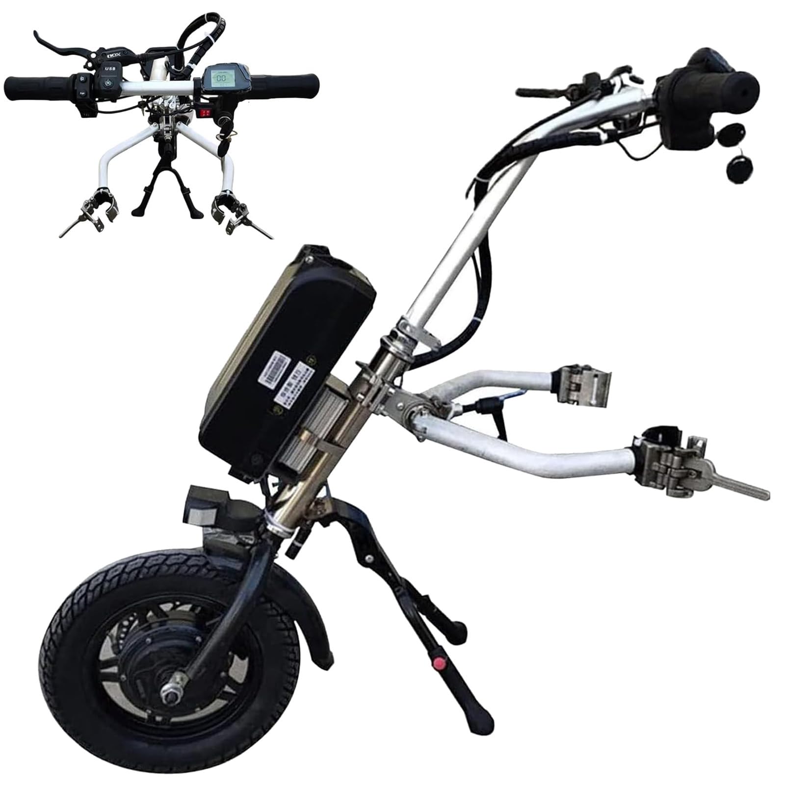 Dispositivo di trazione per sedia a rotelle, kit di conversione per sedia a rotelle elettrica, Trattore portatile per sedie a rotelle, ruote da 12", batteria 48V 16Ah